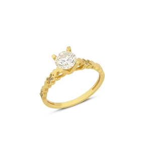 İçiçe Kalp Desenli Tektaş Yüzük