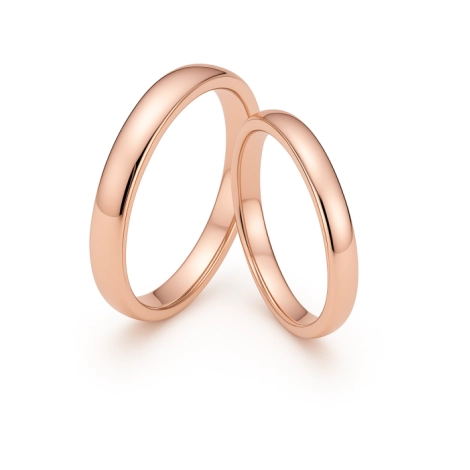 14 Ayar Rose Altın 3 mm & 4 mm Bombeli Klasik Alyans Çifti