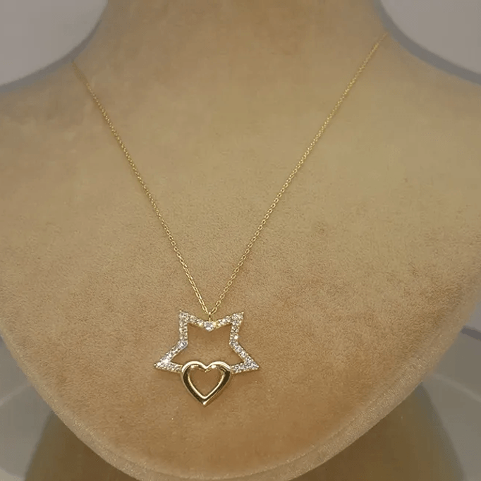 Yıldız ve Kalp Altın Kolye