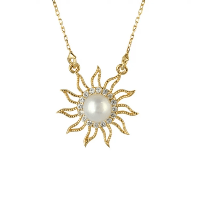 İncili Güneş Altın Kolye