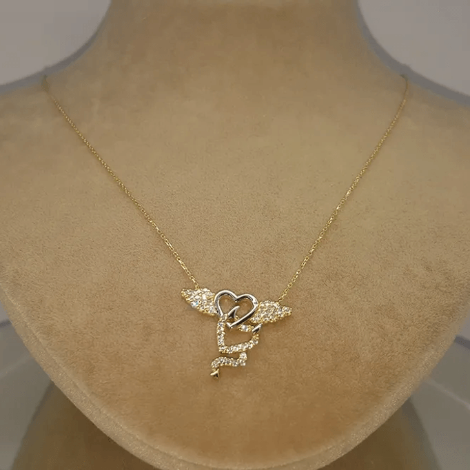 Şeytan ve Melek Figürlü Kalp Kolye