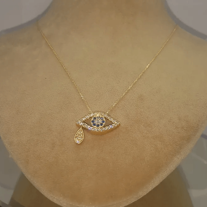 Ağlayan Göz Motifli Altın Kolye