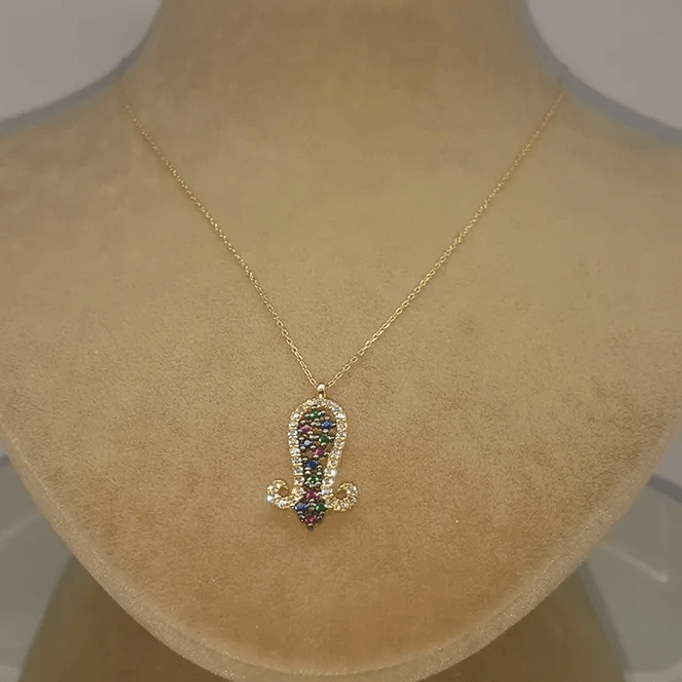 Renkli Taşlı Altın Lale Kolye