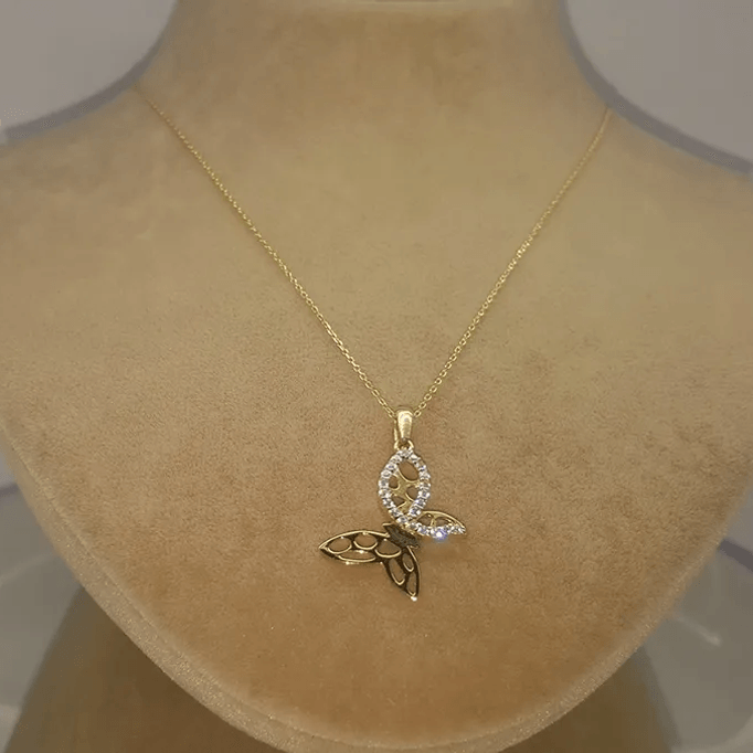 Kanadı Taşlı Kelebek Kolye