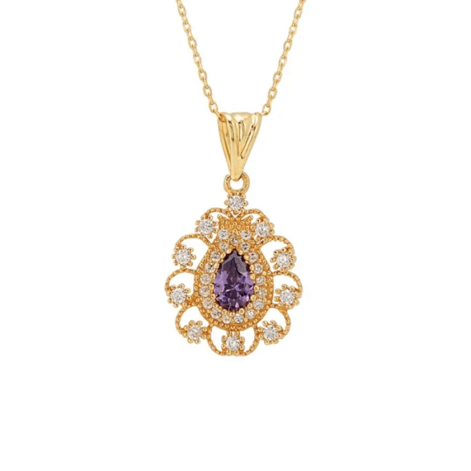 Eflatun Damla Taşlı Altın Kolye