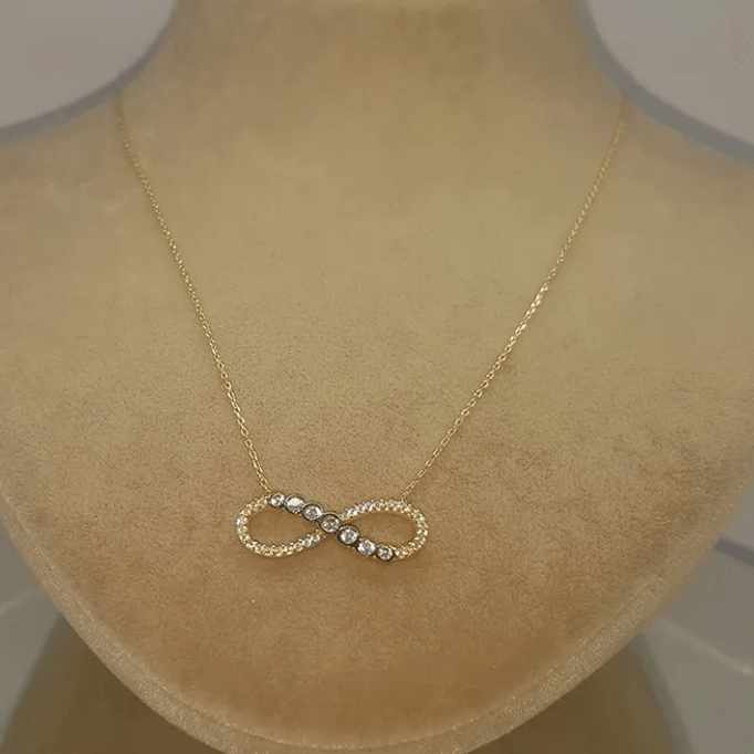 Taşlı Sonsuzluk Altın Kolye