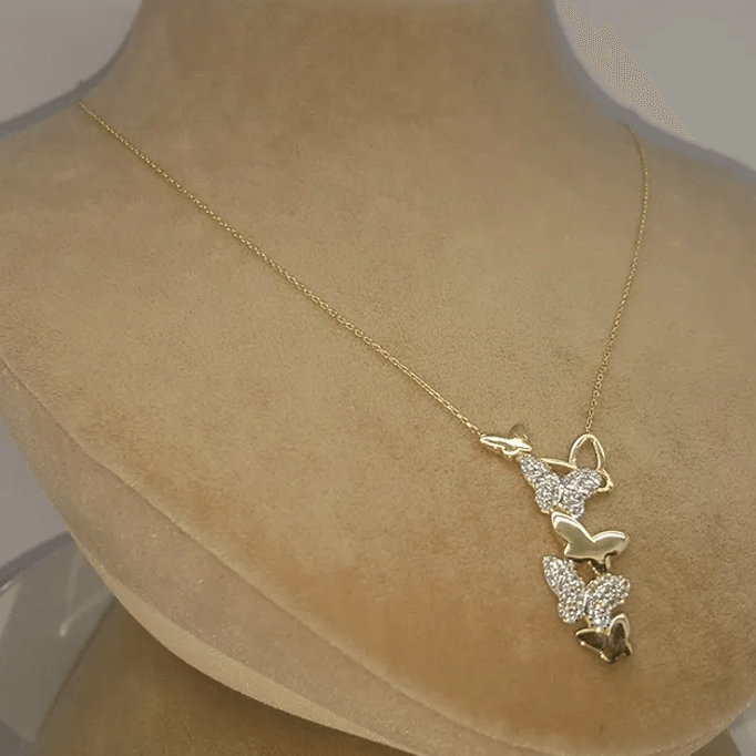 Üst Üste Kelebekler Altın Kolye