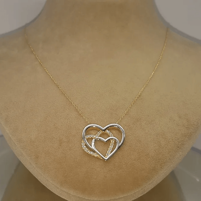 İç İçe Kalp Altın  Kolye