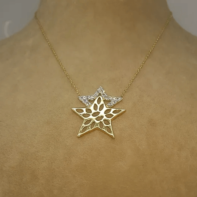 Çift Yıldız Altın Kolye