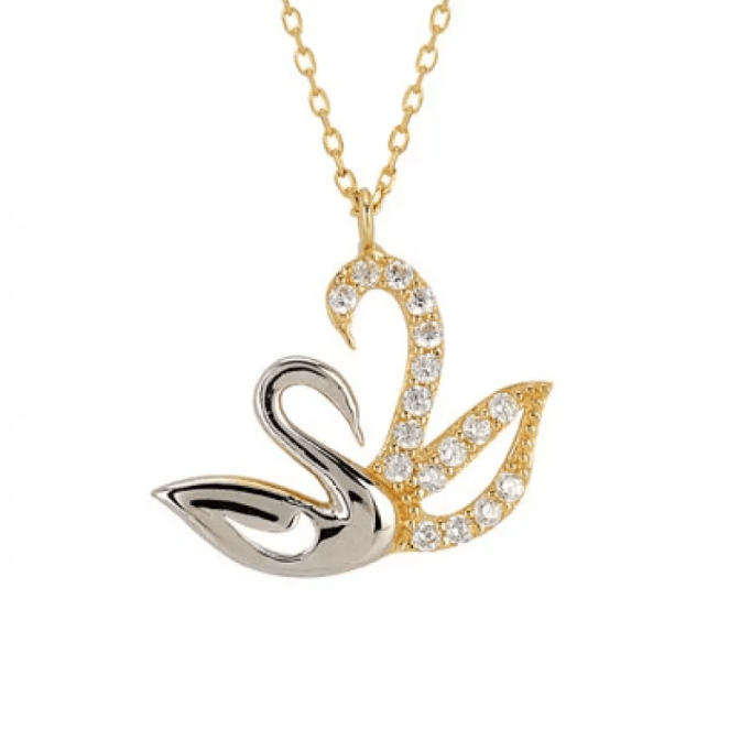 Çift Kuğu Altın Kolye