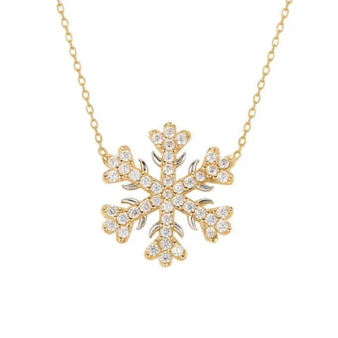 Kar Tanesi Yapraklı Altın Kolye