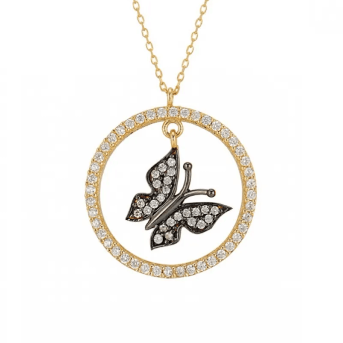 Çember İçinde Siyah Kelebek Kolye