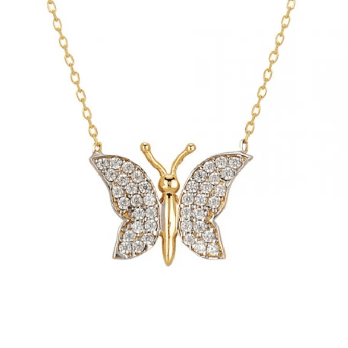 Kanatları Taşlı Altın Kelebek