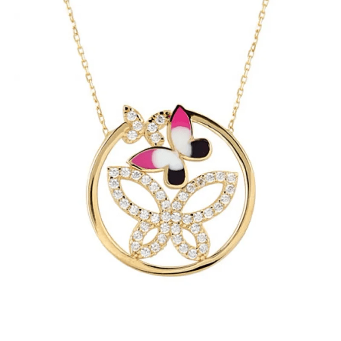 Çemberde Kelebekler Altın Kolye