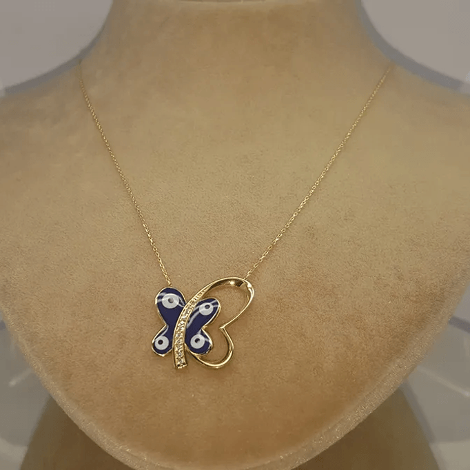 Nazar Boncuklu Kelebek Altın Kolye