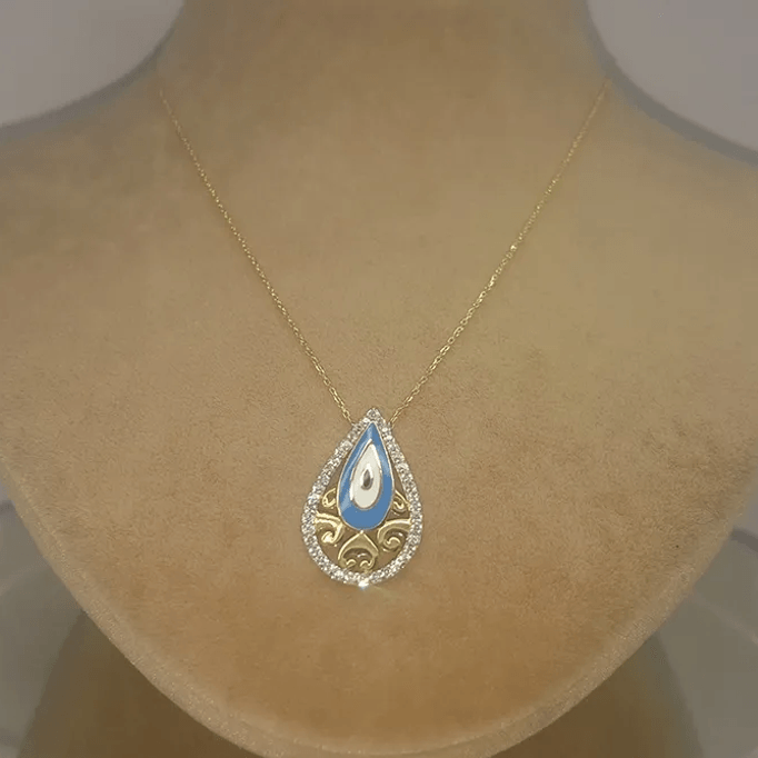 Mavi Damla Altın Kolye