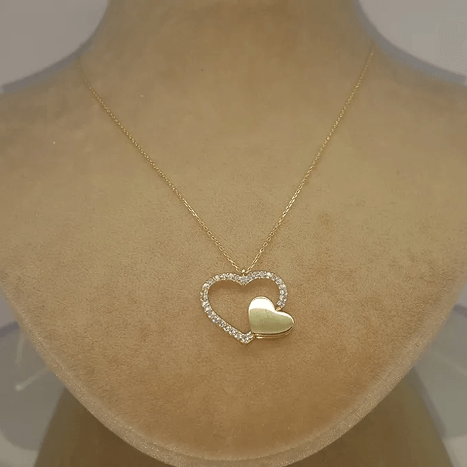 İç İçe Kalp Altın Kolyesi