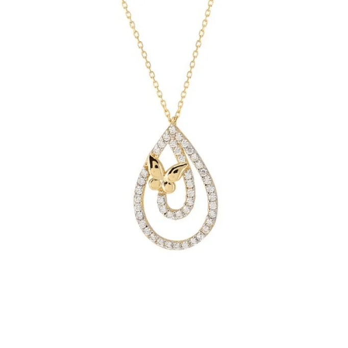 Kelebekli Damla  Altın Kolye