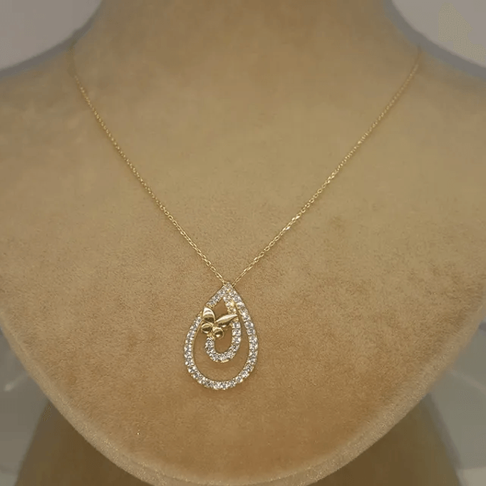 Kelebekli Damla  Altın Kolye