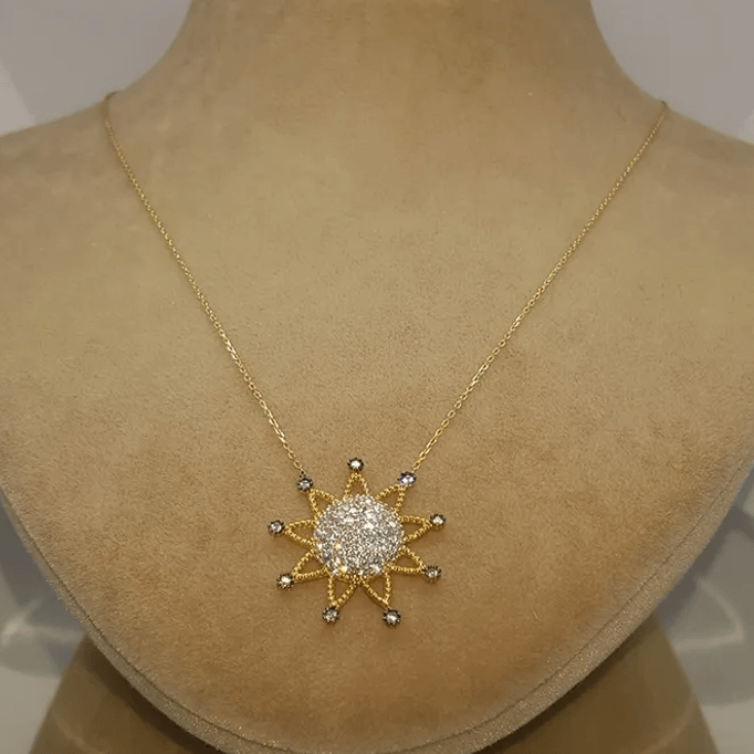 Taşlı Güneş Altın Kolye