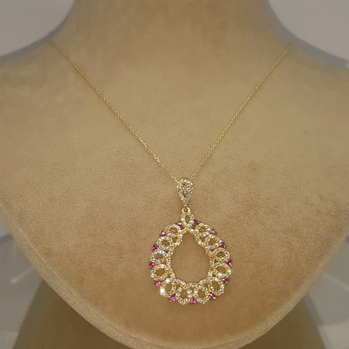 Mor Taşlı Motifli Kolye