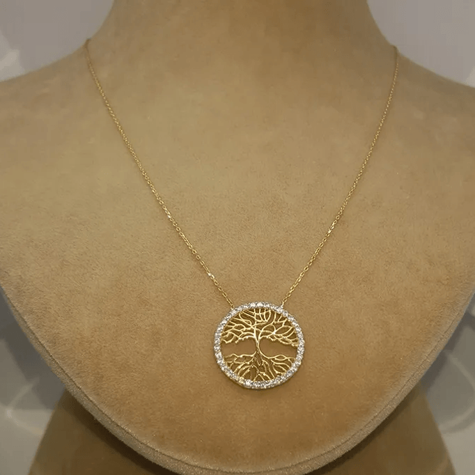 Ağaç ve Kökleri Altın Kolye