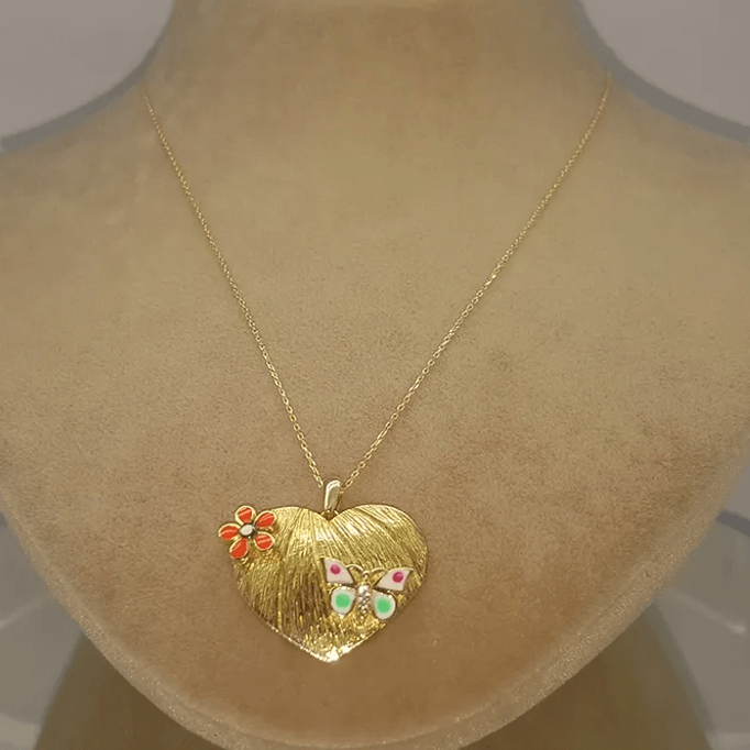 Çicekli Kalp Kolye