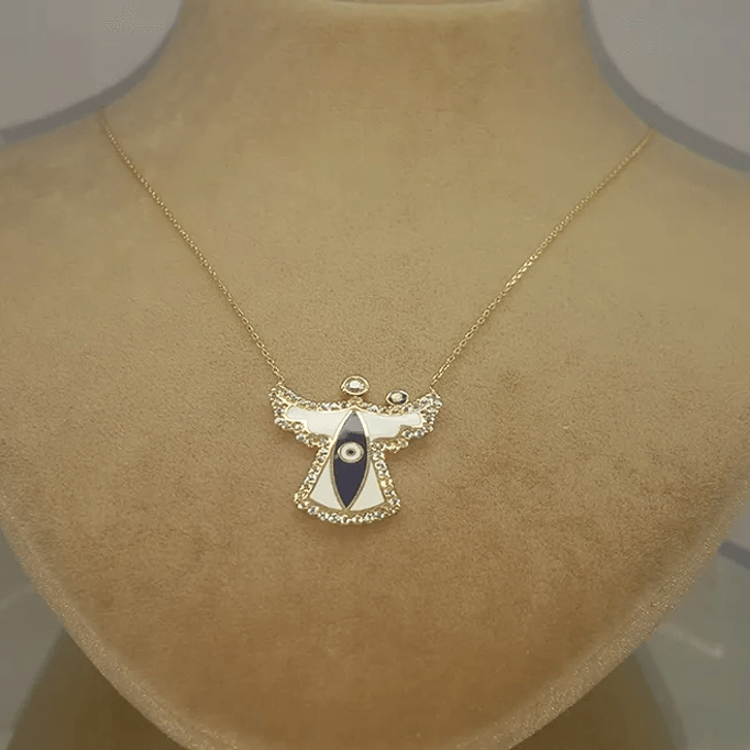 Lacivert Mineli Melek Kolye