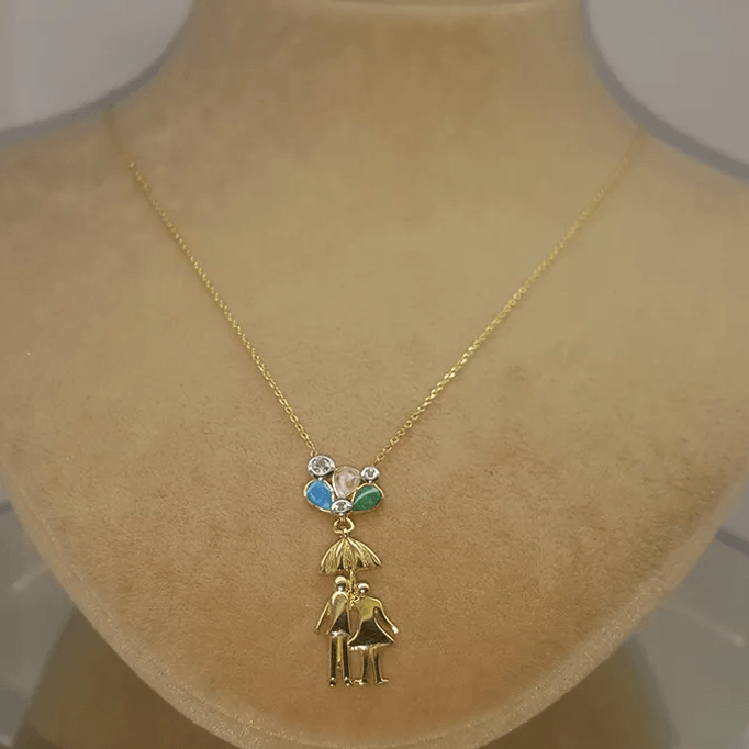 Şemsiyede Balonlar Altın Kolye