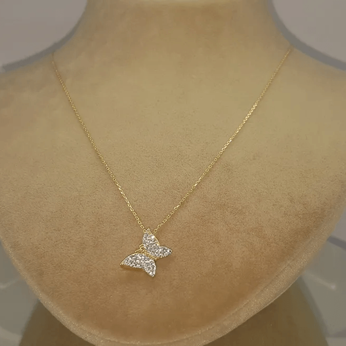 Taşlı Kelebek Altın Kolye