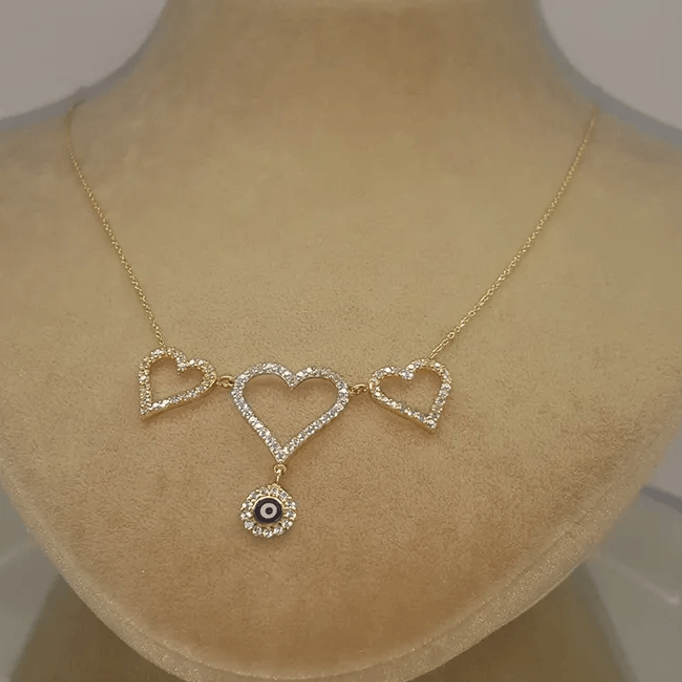 3 Kalp Yanyana Altın Kolye