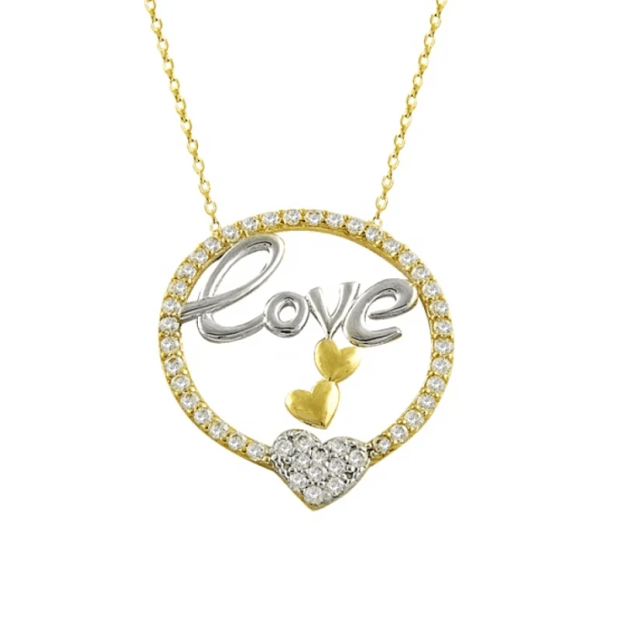 Love Yazılı Çerçeveli Altın Kolye