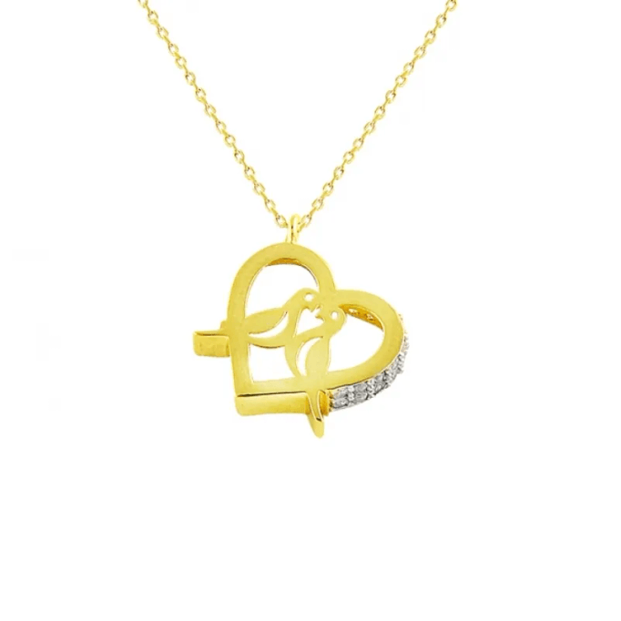 Kuş Figürlü Kalp Kolye