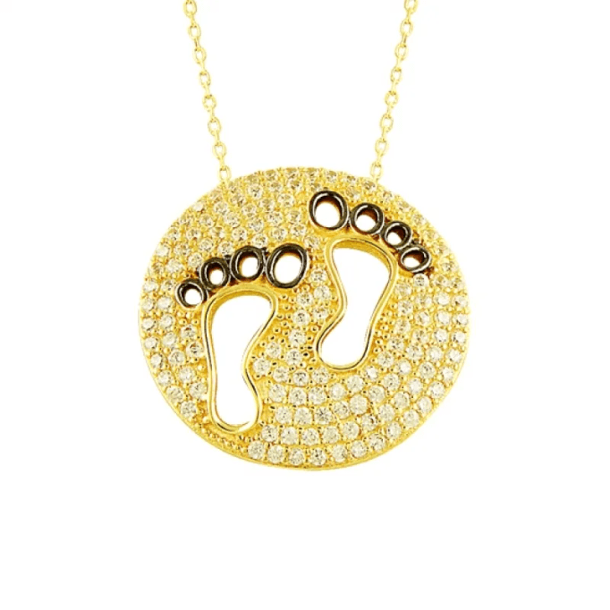 Taşlı Plaka Ayaklar Kolye