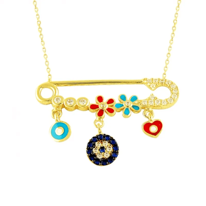 Mineli Çengelli İğne Kolye