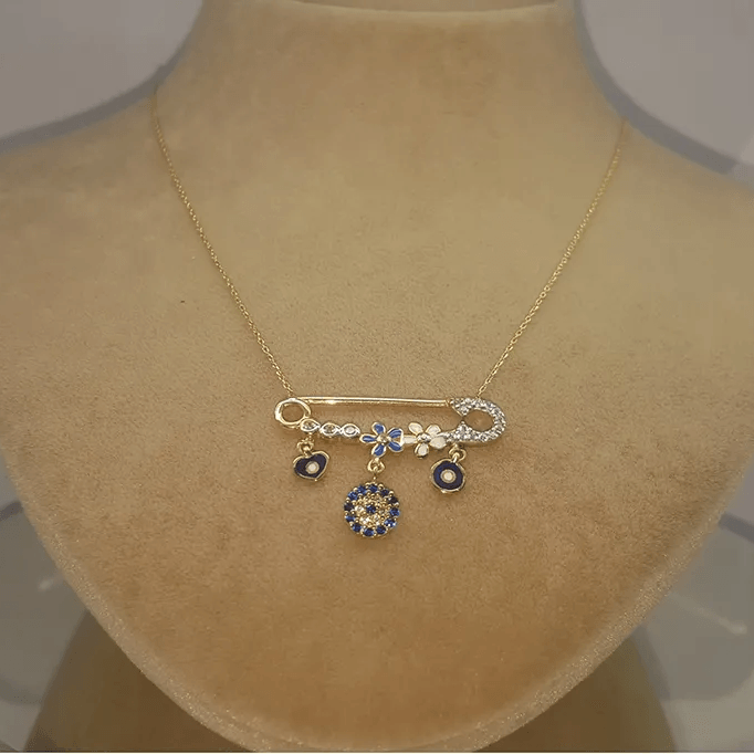 Mineli Çengelli İğne Kolye