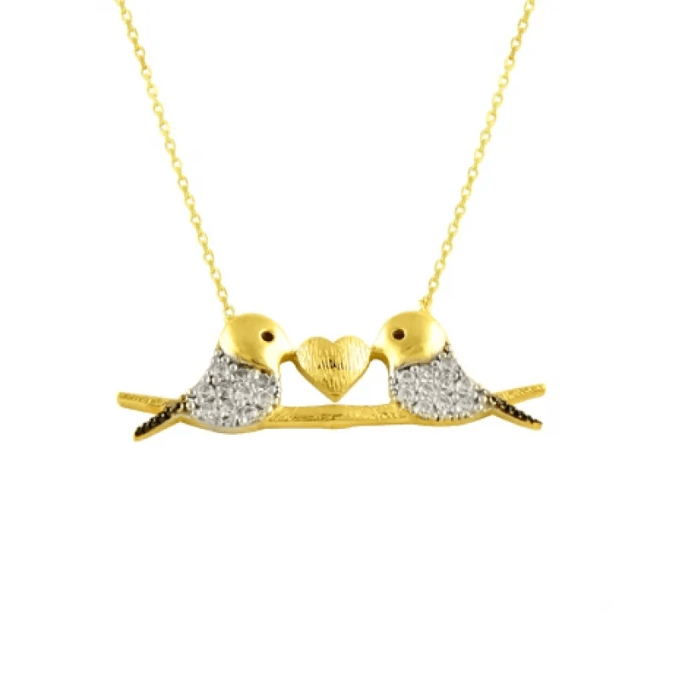 İki Serçe Kalp Altın Kolye