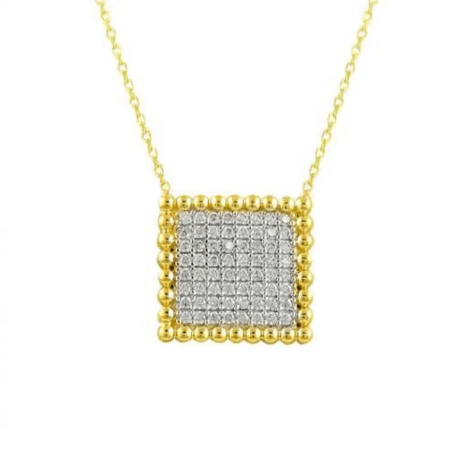 Kare İçi Taşlı Altın Kolye