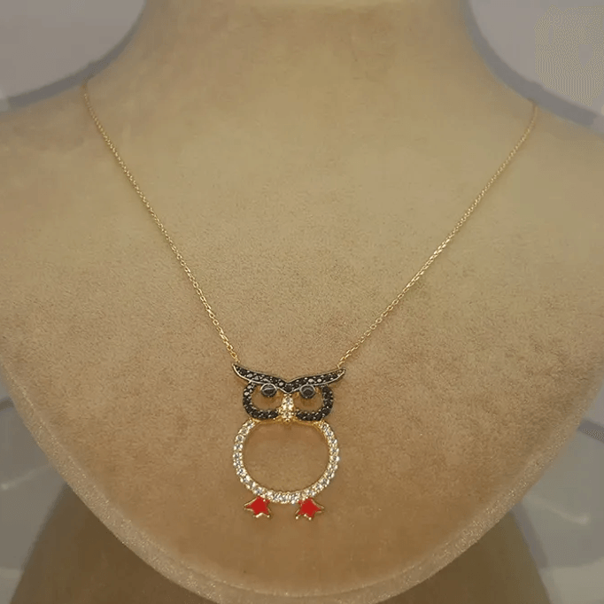 Baykuş Renkli Altın Kolye