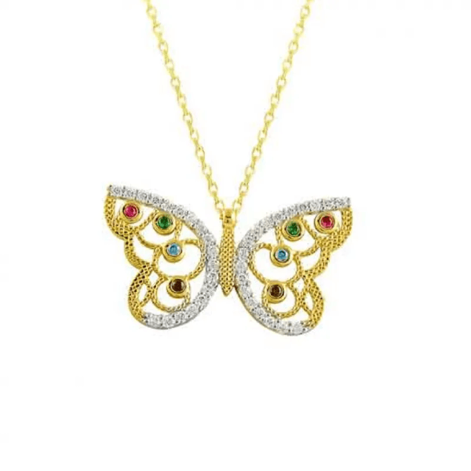 Renkli Kelebek Altın Kolye