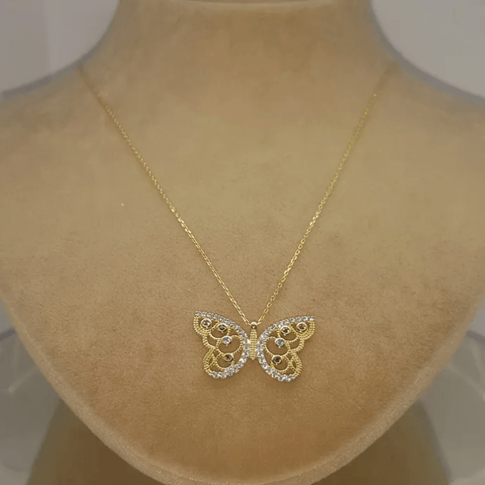 Renkli Kelebek Altın Kolye