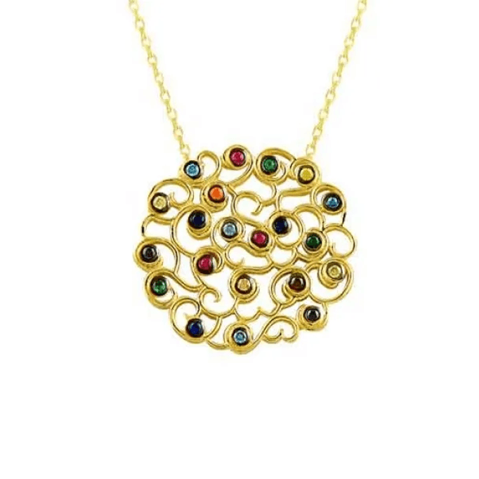 Çok Renkli Yuvarlak Altın Kolye