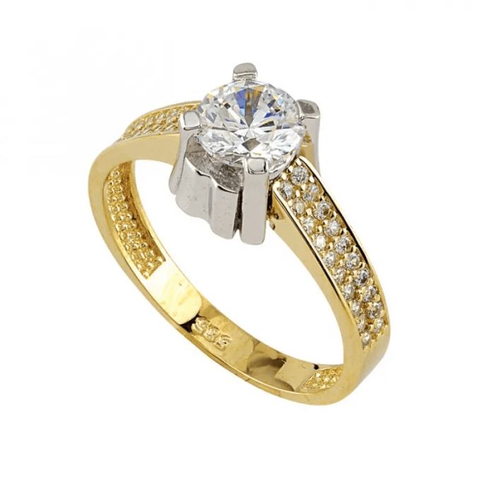 Çift Sıra Yanları Taşlı Tektaş Altın Yüzük