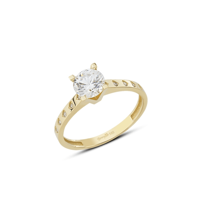 Kalp Desenli Altın Tektaş Yüzük