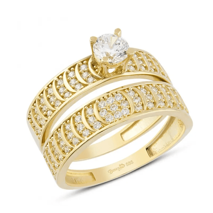 Çiftli Sık Taş İşlemeli Yüzük