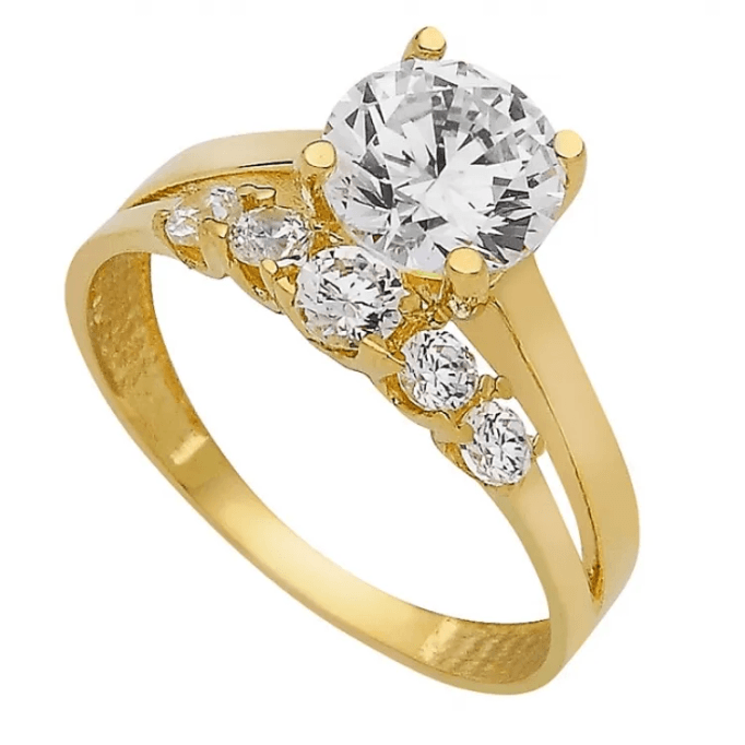 Tektaş  ve Beştaşlı 14k  Altın Yüzük