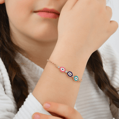 Yuvarlak Pembe Siyah Mavi  Taşlı Çocuk Künyesi