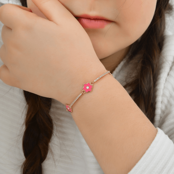 Pembe  3 Papatya Çocuk Bilekliği