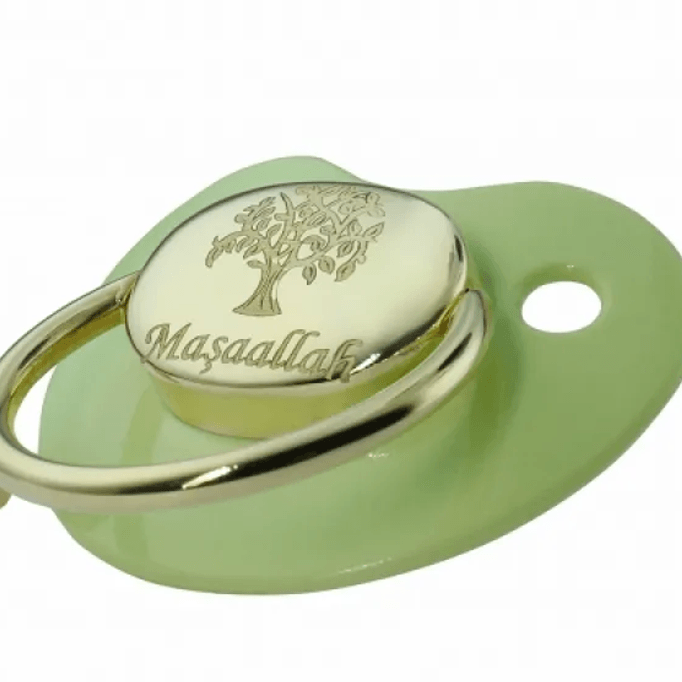 Ağaç Desenli Altın Emzik - Yeşil