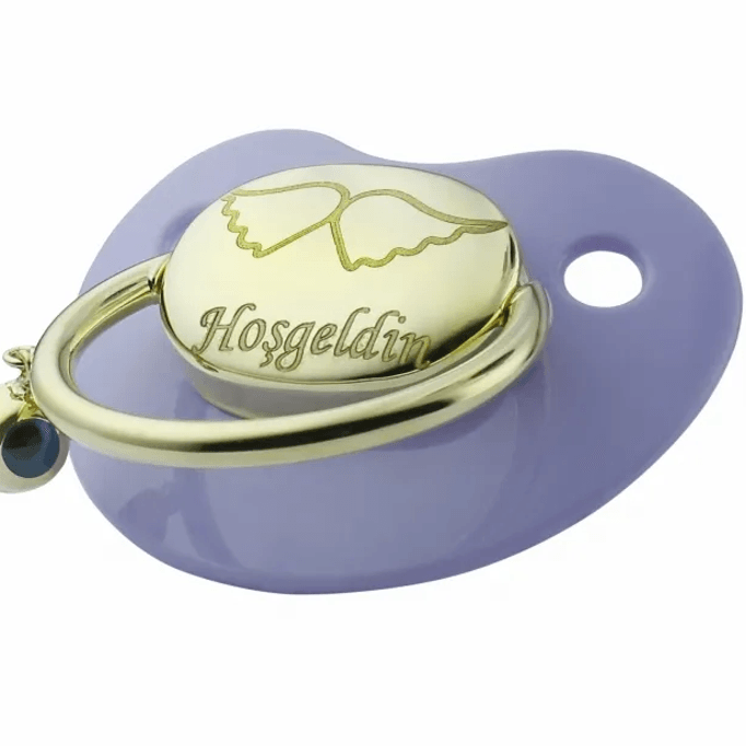 Melek Kanadı Figürlü Altın Emzik - Mor